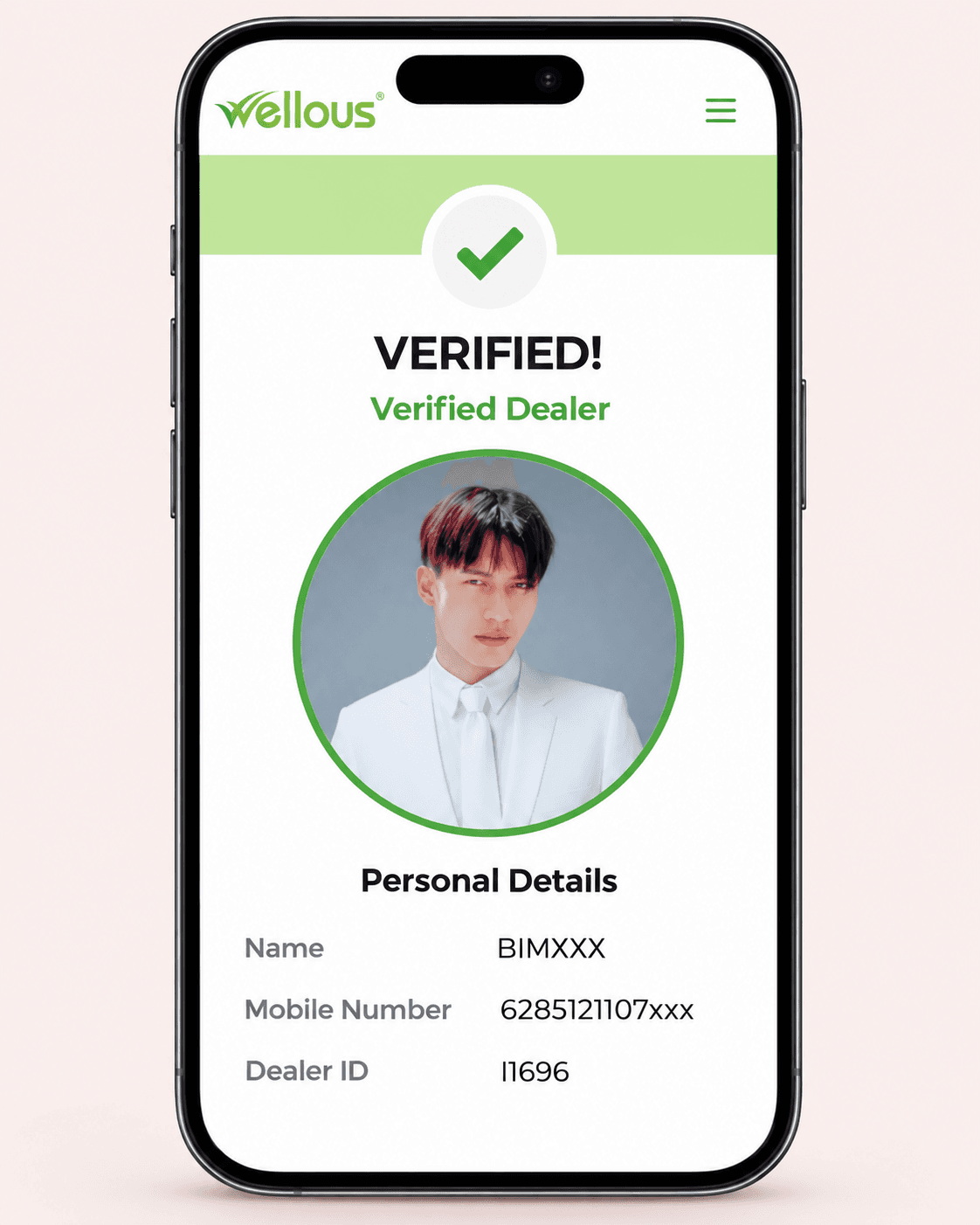 Preview verifikasi dealer dalam smartphone