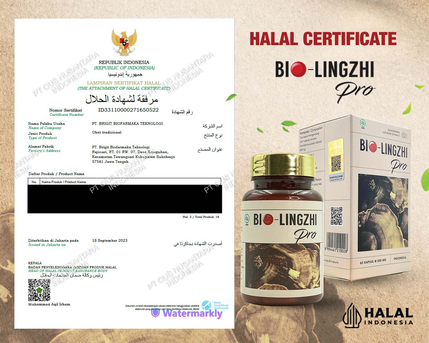 Halaman lanjutan lampiran sertifikat halal ID33110000271650522, diterbitkan 18 September 2023