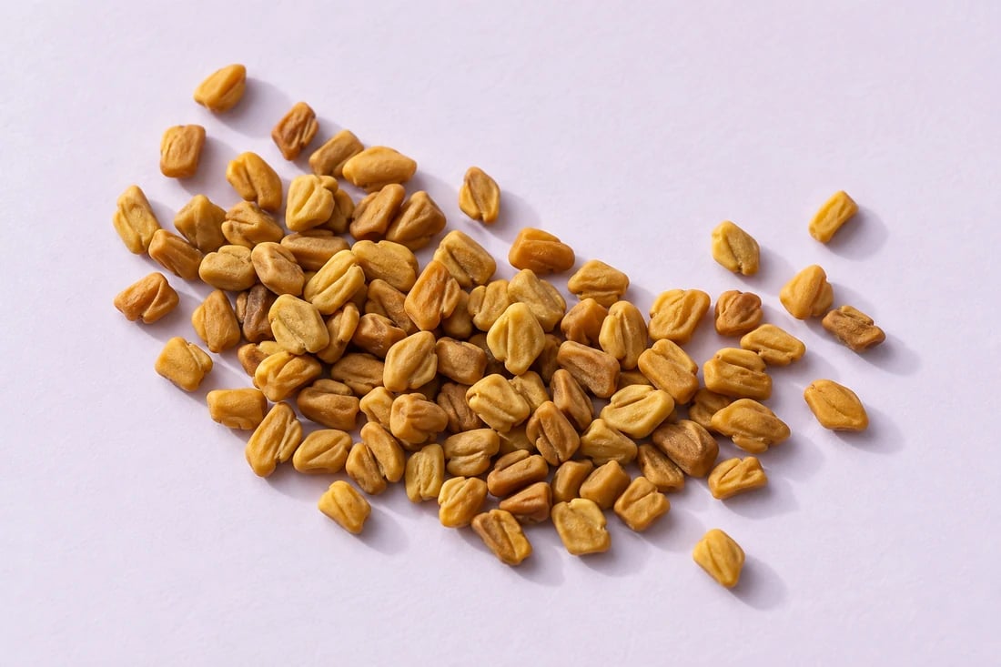 Ilustrasi biji fenugreek berwarna cokelat keemasan